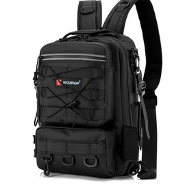 Fishing Backpack Small Tackle Sling Bag - with 2 Rod Holder - Storage Tackle Box, Fishing Gear, Fly Fishing Gifts (Black)