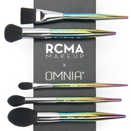 RCMA Makeup x Omnia Professional Brush Set 5pc | Premium | Synthetic Fibers | Iridescent Acrylic Handle | Face Powder, Complexion and Foundation Brushes