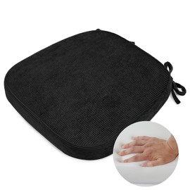 Glyzia 2.5" Thick Chair Cushions for Dining Chair, Corduroy High Density Foam Kitchen Chair Pads, U Shaped Indoor Seat Cushions with Ties & Non-Slip Backing, Washable Cover, 17''x16.5'', Black
