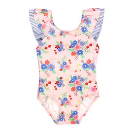 RuffleButts Coastal Breeze Floral Ruffle V-Back One Piece - 4T
