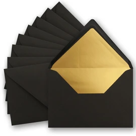 10 x metallic gold lined envelopes DIN C5, black, 156 x 220 mm, wet seal with pointed flap - FarbenFroh by Gustav Neuser.