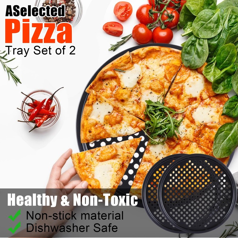 ASelected 3Pcs Pizza Pan, 33Cm,12.9 Inches Non Stick Dishwasher Safe