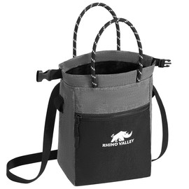 Rhino Valley Chalk Bag for Rock Climbing, No Leak Magnetic Climbing Chalk Bag with Handle, Climbing Chalk Bucket Gear with Adjustable Belt Zipper Pockets for Cross Fit, Weight Lifting, Gray/Black