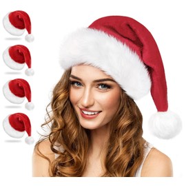Meccol Santa Hat for Adults, Christmas Hat, Santa Cosplay, Christmas Cosplay, Costume, Costume, Christmas Hat, Santa, Cosplay, Compatible Head Circumference: 22.8 - 23.6 inches (58 - 60 cm) (Set of 4)