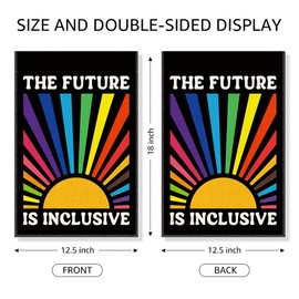 Gkodw The Future is Inclusive Garden Flag, Funny Rainbow Pride Yard Sign for Outside, Equality Trans Pride Ally Flag, Social Justice Human Rights Immigration Decor Flag