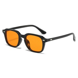 WDZAYXC Vintage Rectangle Sunglasses Women Men Retro Glasses Square Shape Sunglasses, black/orange