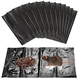 Qualirey 12 Pcs Large Sticky Mouse Glue Traps Black Sticky Rat Trap That Work for Rats Roaches Rodents Heavy Duty Pre Baited Mats Indoor Outdoor Catch Pest (11.8 x 11 Inch)