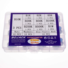 BOJACK 10 Values 12 Pieces B1K-B1M Knurled Shaft 3 Clamps Linear Cone Rotary Potentiometer (WH148) Single Turn Activated Carbon Film Variable Resistors Assortment Kit