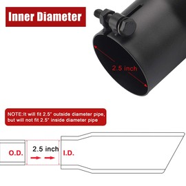 2.5 Inch Black Exhaust Tip, Universal 2 1/2" Inside Diameter Diesel Exhaust Tailpipe Tip, 2.5 x 4 x 12 Clamp Bolt On Design with Ball End L Wrench