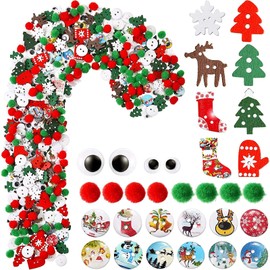 500 Pieces Christmas Embellishments Mix Wood Buttons Pom Pom Ball Wiggle Eyes Ornaments Assorted Styles for DIY Craft Sewing Decoration Accessories