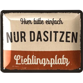 LANOLU Retro Tin Sign - Lieblingsplatz Hier nur dasitzen - Sign Garden - Decorative Garden Vintage Signs - Sign Lieblingsplatz Outdoor 15 x 20 cm