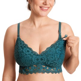 MOMANDA Women's Lace Nursing Bra Lace Bralette Padded No Underwire Maternity Bras Breastfeeding Pregnancy Spruce Green 34B