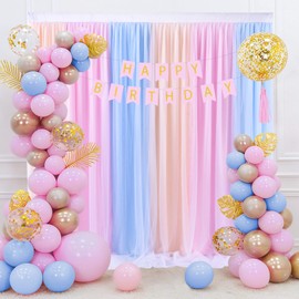 Pastel Backdrop Curtains Rainbow Unicorn Tulle Curtain Backdrop for Girls Birthday Party Baby Showers 5ft x 7ft
