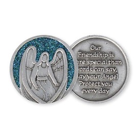 Cross My Heart 3.5cm Green Glitter Pewter FRIENDSHIP Guardian Angel Pocket Token