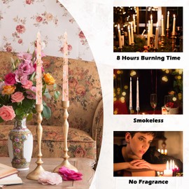 Dinner Candles, 10'' Prints Tapered Candles Party Decor, Non Drip Long Non Scented for Candlesticks Table Dinner Valentine's Day Home Afternoon Tea Decoration 2PCS (Orange White Flower)