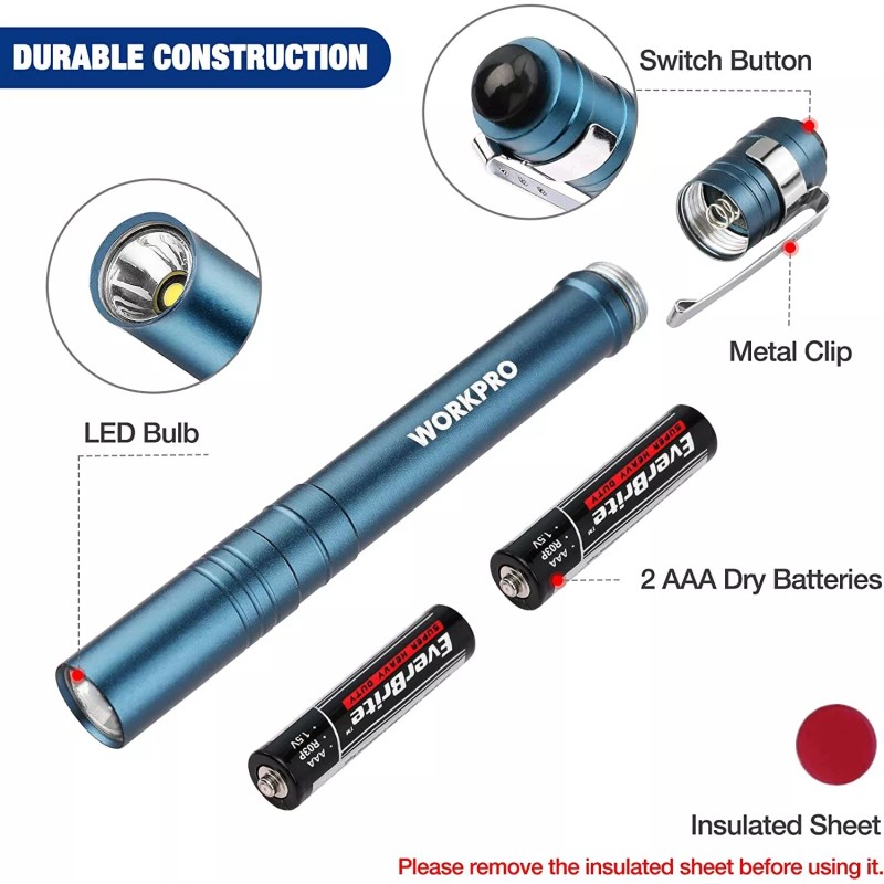 WORKPRO LED Pen Light Set 4-Pack 8AAA Batteries Included Pocket