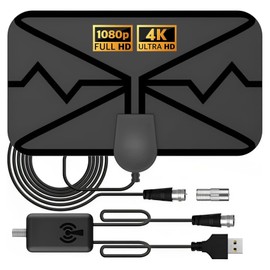 SUFFIC Antena de TV Digital HD Interior, Antena con Amplificador de Señal Amplificada Inteligente, Recepción de Largo Alcance, Compatible con Canales Locales 4K 1080p (Negro)