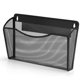 AZFUNN Magnetic Wall File Holder, Hanging Mounted Paper Mail Organizer, Vertical Pockets File Folder Document Basket for Office, Home, Classroom, Black (2 pack)