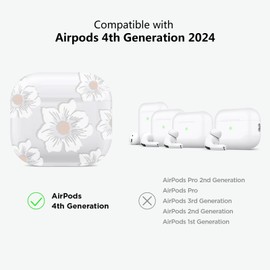 Aircawin for Airpods 4 Case Clear,Cute Camellia Design for Airpod 4 Cover,Shockproof Soft TPU Accessories with Flower Keychain and Cleaning Pen for AirPods 4th Generation Case for Women Girls-Clear