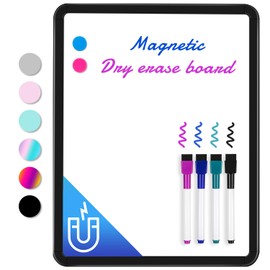 VUSIGN Small White Board Dry Erase, 11''x14'' Magnetic Dry Erase Board, Mini Whiteboard with Markers for Kids, Students, Fridge, Wall, Locker, Black