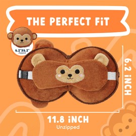 ecoZen Lifestyle Travel Pillow Set with Eye Mask - Comfort for Traveling Kids - Soft and Supportive Kids Sleep Mask Neck Pillow for Plane, Car, or Train Journeys - Monkey Design