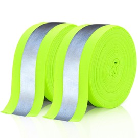 Tlence 2 Rolls High Visibility Reflective Tape Strip, 2" x 66ft Sew on Safety Fabric Webbing, 2 cm Width Silver Reflective Ribbon, Warning Fluorescent Trim Strip for Clothes Bags Raincoats