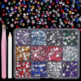 Mixed Color Flatback Rhinestones for Crafting, Shiny 2/3/4mm Half Round Nail Art Rhinestone Kit Rainbow Resin Rhinestones for Bedazzling, Flatbck Beads Gems for Nails Art DIY