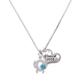 Delight Jewelry Silvertone Open Sea Turtle with Blue Plumeria Class of 2026 Heart Necklace, 17.5+2"