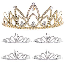 Anderson's Gold Hazel/Silver Emme 5-piece Crystal Tiara Set, Pageant Crowns, Queen And Princess Prom Tiaras Set, For Prom, Homecoming, Pageant, Wedding, School Dance, Award, Costume, Party, Event