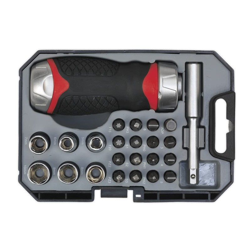 Sealey Ak64906 Fine Tooth Ratchet Screwdriver & Accessory Set 24Pc