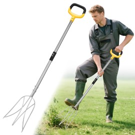 AugFir Multifunctional Pitchfork for Gardening, 48.5" Extendable Stainless Steel Garden Pitchfork with Handle, Suitable for Digging, Fertilizing, Transplanting, Mulching Garden Fork - 3 Tines