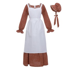 CR ROLECOS Colonial Pioneer Prairie Dress Women Floral Amish Dresses Pilgrim Costume Pioneer Trek Clothing Red XL