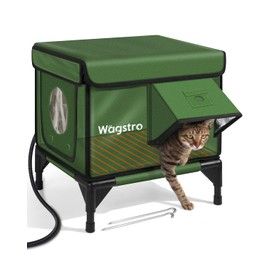Heated Cat House for Outside, Insulated Weatherproof Heated Outdoor Cat House with Waterproof Eaves & Escape Door, Elevated Outdoor Cat Shelter with Heater for Feral Stray Barn Cat