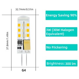 hekmazon 10pcs G4 LED Bulbs 3W AC/DC 12V 20W 30W Halogen Bulb Replacement JC Bi-Pin Base Warm White 3000K G4 Landscape Bulbs