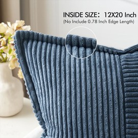 MIULEE Blue Corduroy Pillow Covers 16x16 inch with Splicing Set of 2 Super Soft Boho Striped Pillow Covers Broadside Decorative Textured Throw Pillows for Spring Couch Cushion Bed Livingroom