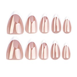 RIICFDD 30 Pcs Press on Nails Short Fake Nails Apricot Color Nails Almond False Nail Tips with Solid Color Designs White French Tip Nails Stick on Nail Full Cover Fingernails Manicure for Women