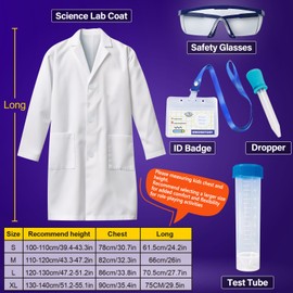 UNGLINGA Kids Lab Coat Doctor Scientist Costume with Science Goggles ID Card Test tube L