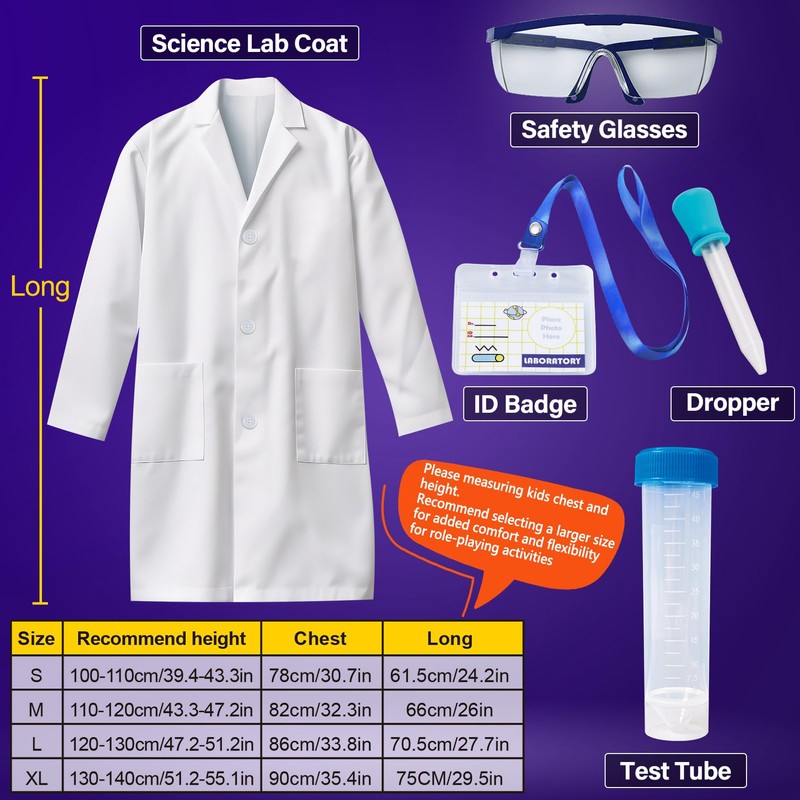 UNGLINGA Kids Lab Coat Doctor Scientist Costume with Science Goggles