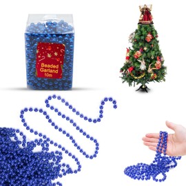 10M Christmas Bead Chain, Luxury Plastic Garland, Xmas Tree Hanging Ornaments, Party Decoration (Blue Bead Garland)