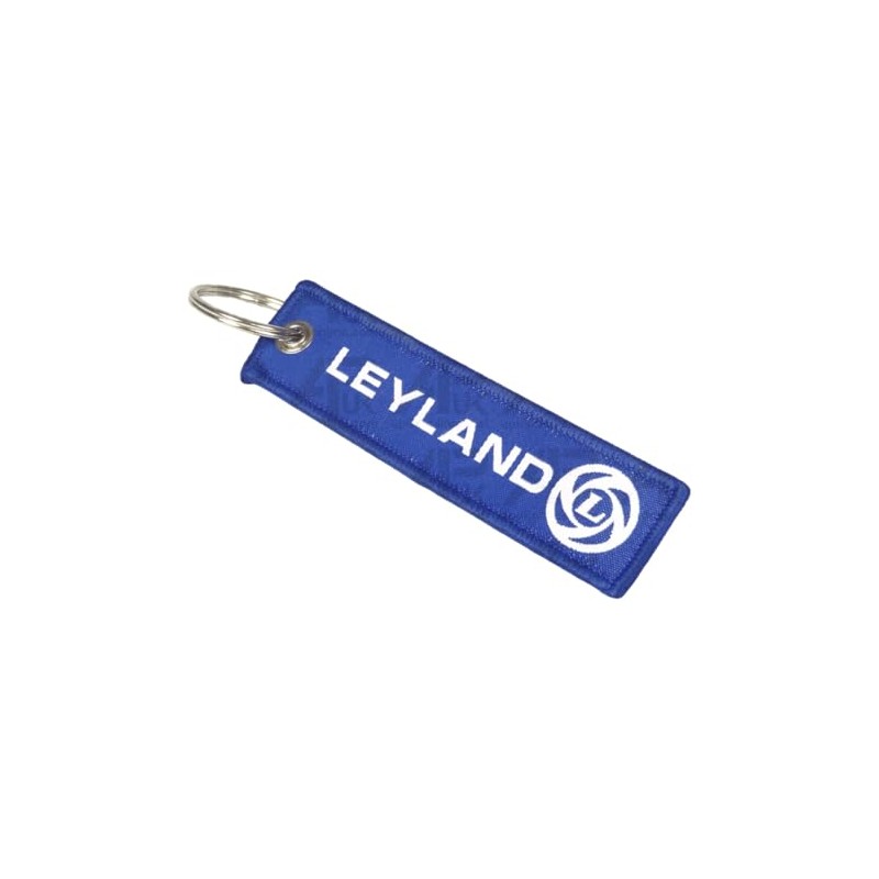 Blue & White Flexible Ribbon Tag Fabric Woven Keyring Loop