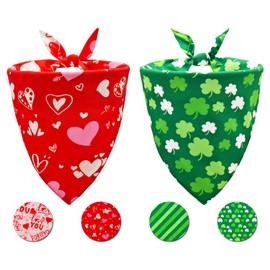 Valentine's & St. Patrick's Day Dog Bandana Set 2PCS-Large, Holiday Party Costumes, Pet Scarves for Boys and Girls, Dog Outfit Gifts for Medium to Large Dogs, Diverse Festive Styles