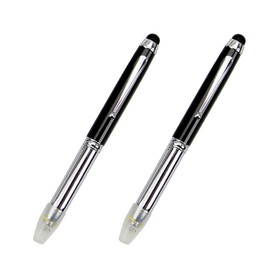 LED Pen Torch, 3 in 1 Ballpoint Stylus Pen with Light, Multifunctional Ballpoint Pen Flashlight, Black Ink for Touch Screens, Black, 2PCS