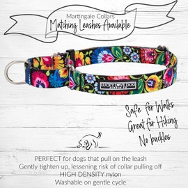 Lucky Love Dog Wide Martingale Dog Collar - No-Slip, Durable, & Soft Webbing 1.5 inch Martingale Collar for Dogs Male and Female - Ideal for Training & Walking, Stylish Blackbird Pattern, X-Large Size