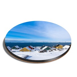 1 x Round Coaster - Nuuk City Greenland Ice Landscape Cork Backed MDF Glossy Tea Coffee Accessory #21949
