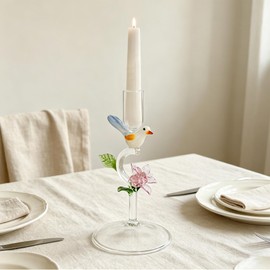 Elegant Handcrafted Bird Flower Candle Holder 6.3" Elegant Crystal Taper Candlestick for Table Décor, Wedding Baby Shower Birthday & Valentine's Day (fit 0.8'' Candle)