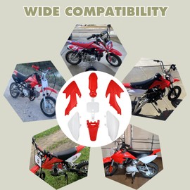 CRF50 Plastics Kit, SSR 125 Plastics Kit Compatible with Honda CRF50 XR50 SDG SSR 107 110 125 Pit Dirt Bike, Red White XR50 Fender Kit with Bolt Work Fairing