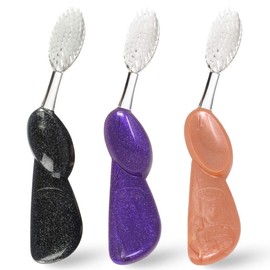 RADIUS Big Brush BPA Free & ADA Accepted Toothbrush Designed to Improve Gum Health & Reduce Gum Issues - Right Hand - Purple/Sea Shell/Midnight Sky - Pack of 3