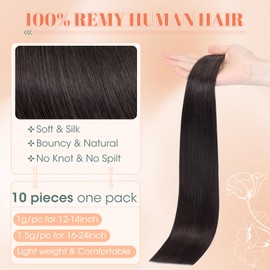 Benehair Invisible Tape in Hair Extensions Human Hair 10 Pieces Remy Straight #1B Natural Black Real Hair Extension Tapes 10 Inches (10 g)