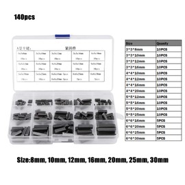 140pcs Stainless Steel Machine Key Assortment kit,Round Ended Feather Key Set,8mm 10mm 12mm 16mm 20mm 25mm 30mm