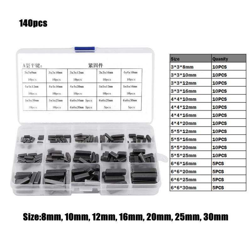 140pcs Stainless Steel Machine Key Assortment kit,Round Ended Feather Key